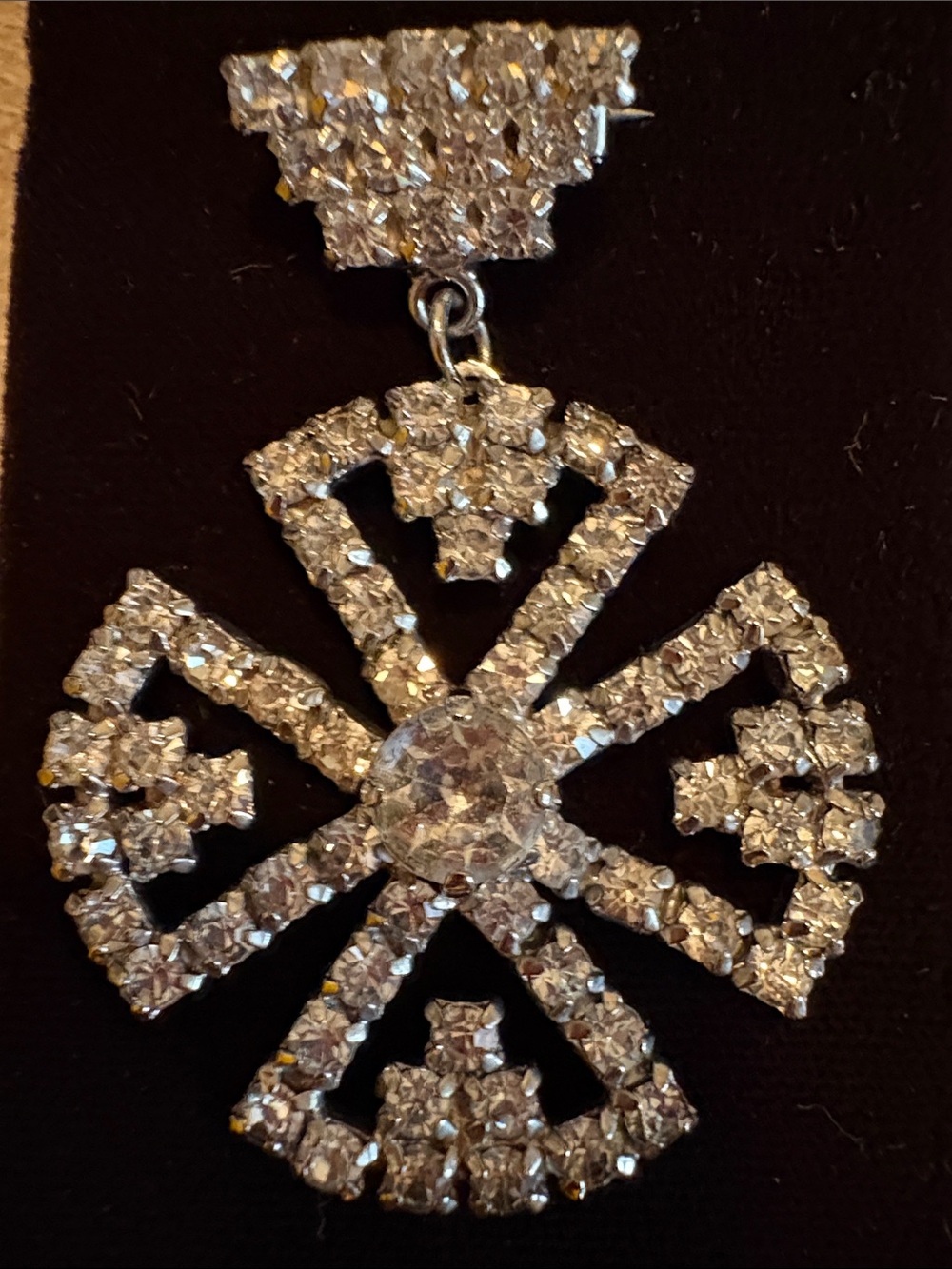Vintage Crystal Cross brooch- Silver Tone